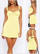 Mini vestidos de verano para mujer, sin mangas, sexy, cuello cuadrado, empalme de encaje, cóctel, fiesta, vestido ajustado