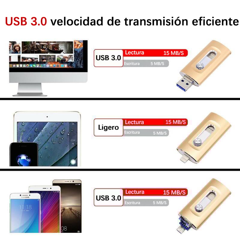 🎁ÚLTIMO DÍA 49% OFF⚡Unidad Flash 3 en 1, Almacenamiento de Memoria USB 3.0 Portátil de Alta Velocidad 128GB