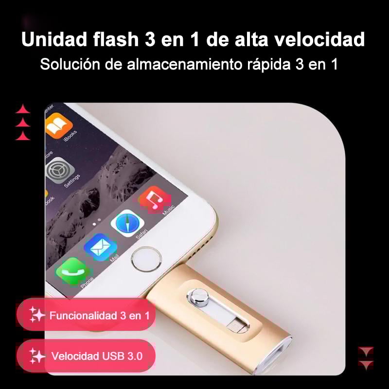 🎁ÚLTIMO DÍA 49% OFF⚡Unidad Flash 3 en 1, Almacenamiento de Memoria USB 3.0 Portátil de Alta Velocidad 128GB